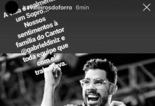 Banda Cavaleiros do Forró lamenta morte do seu ex-vocalista Gabriel Diniz