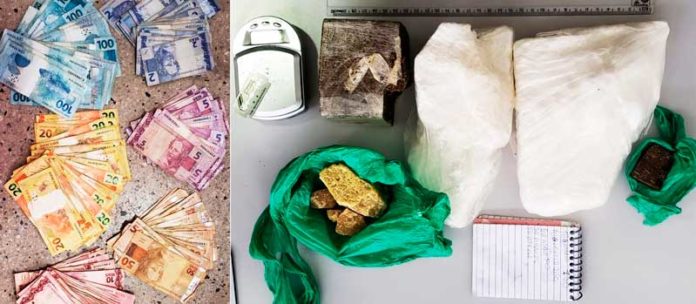 Drogas, uma balança de precisão e dinheiro foram apreendidos — Foto: Polícia Civil do RN