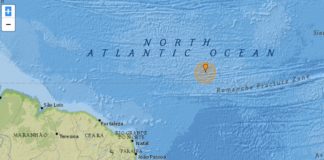 Terremoto de magnitude 5.8 atinge região do Atlântico próxima do nordeste brasileiro Crédito: Reprodução/Earth Quake Track