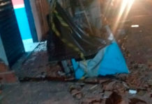 Marquise desaba e duas pessoas ficam feridas na Zona Norte de Natal Marquise desabou na avenida Tomaz Landim, Zona Norte de Natal — Foto: Acson Freitas/Inter TV Cabugi