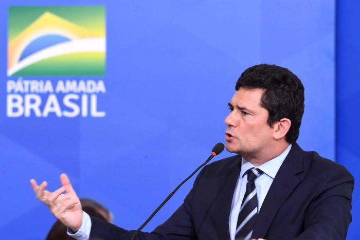 O ministro da Justiça, Sergio Moro, durante evento em Brasília - Evaristo Sá - 29.ago.2019/AFP