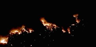 Corpo de Bombeiros combate incêndios florestais nas regiões Oeste e Seridó potiguar Imagem de drone mostra as chamas na região próxima da Serra do Lima, em Patu — Foto: Redes Sociais