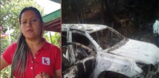 Candidata a prefeita na Colômbia e cinco assessores são assassinados Carro da candidata à prefeitura de Suaréz, Colômbia, Karina García (esq.): ataques de granadas e incêndio - 02/09/2019 (Defensoria del Pueblo/Reprodução)