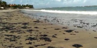 Material escuro aparece na areia de praias do Rio Grande do Norte Manchas escuras também foram vistas na praia de Camurupim, no RN — Foto: Redes Sociais