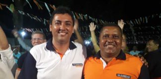 Com uma multidão de apoiadores, Irmão Heriberto realiza convenção do Solidariedade, em Ceará-Mirim Irmão Heriberto (candidato a prefeito) e Baracho (candidato a vice-prefeito) - Ceará-Mirim - RN | Foto: André de Souza - Ceará-Mirim Notícias