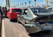 Acidente com sete carros e uma moto congestiona Ponte Newton Navarro em Natal Acidente envolve oito veículos na Ponte Newton Navarro, em Natal — Foto: Sérgio Henrique Santos/Inter TV Cabugi