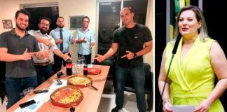 Joice Hasselmann ataca Filipe Martins: “Respeito os ‘viados’ assumidos. Frouxo é frouxo, não importa o posto que tenha” Filipe Martins com Eduardo Bolsonaro e Joice Hasselmann (Montagem)