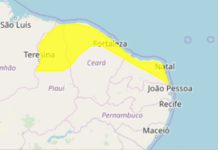 Instituto emite alerta de chuva com ‘perigo potencial’ e ventos de até 60 km por hora em 73 municípios do RN; Veja a lista Alerta amarelo do Inmet com "perigo potencial" para cidades do Nordeste — Foto: Reprodução/Inmet