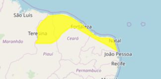 Instituto emite alerta de chuva com ‘perigo potencial’ e ventos de até 60 km por hora em 73 municípios do RN; Veja a lista Alerta amarelo do Inmet com "perigo potencial" para cidades do Nordeste — Foto: Reprodução/Inmet