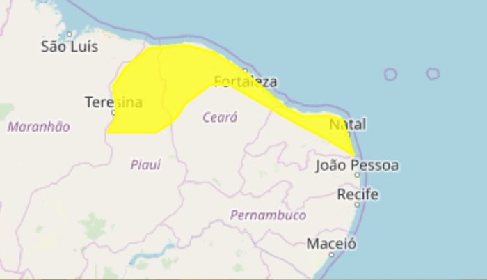 Alerta amarelo do Inmet com "perigo potencial" para cidades do Nordeste — Foto: Reprodução/Inmet