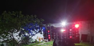 PM interrompe festa com 70 pessoas no litoral sul do RN e prende organizador por descumprir decreto de combate ao coronavírus PM apreendeu um paredão na festa — Foto: PMRN/Divulgação