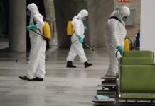 Militares fazem desinfecção do Aeroporto Internacional de Natal em prevenção ao coronavírus Desinfecção no Aeroporto de Natal — Foto: Marinheiro Ivanílson