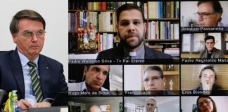 TV católica desautoriza padre que pediu dinheiro a Jair Bolsonaro (Imagem: Videoconferência entre Jair Bolsonaro e padres católicos)