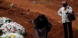 SP tem novo recorde de mortes por Covid-19, com 340 óbitos registrados em 24 horas Familiares durante enterro de vítima da Covid-19 em cemitério de São Paulo 04/06/2020 REUTERS/Amanda Perobelli