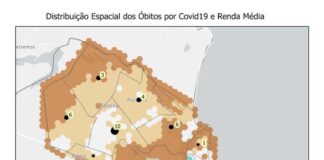 Taxa de mortalidade por Covid-19 na Zona Norte é três vezes maior que na Zona Sul de Natal, aponta pesquisa Mapa de Natal mostra em cores renda média da população. Números são de óbitos por Covid-19 — Foto: UFRN