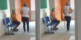 Mulher viraliza ao levar marido ‘antivacina’ amarrado para se imunizar